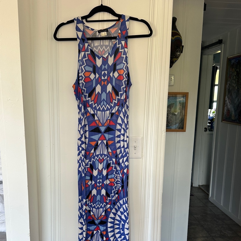 Venus Geometric Print Racerback Maxi Dress - Blue & Red